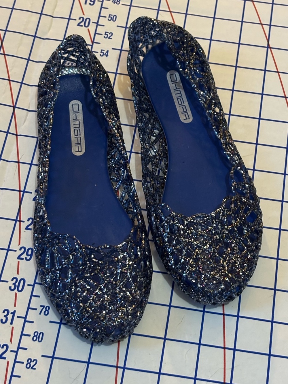 Vintage Blue Jelly Shoes Silver Sparkle